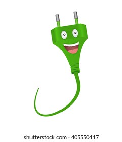 Smiling green plug.Cartoon character.