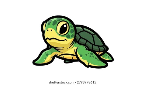 Smiling green sea turtle with big eyes