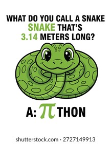 Smiling green snake with math joke about pi