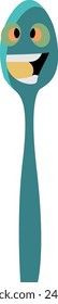 Smiling green spoon with big eyes and wide mouth, perfect for childrens books, websites, and nature themed designs.