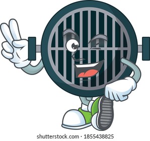 smiling grill cartoon mascot style with two fingers. Vector illustration