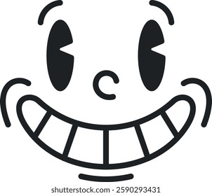 Smiling groovy caricature black-and-white vector illustration