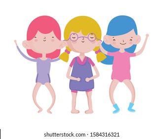 smiling group little kids cartoon characters vector illustration