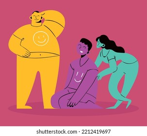 smiling group people in abstract style