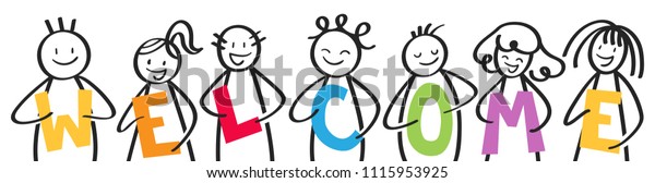 Smiling Group Stick Figures Holding Colorful Stock Vector (Royalty Free ...