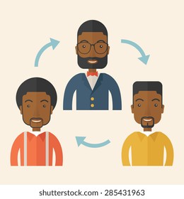A smiling group young african are in brainstorming for their marketing presentation. teamwork concept. A Contemporary style with pastel palette, soft beige tinted background. Vector flat design