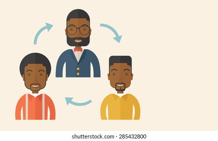 A smiling group young african are in brainstorming for their marketing presentation. teamwork concept. A Contemporary style with pastel palette, soft beige tinted background. Vector flat design