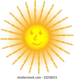 Smiling grunge sun isolated on white