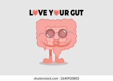 Smiling Gut Character Making Heart Shape with Hands