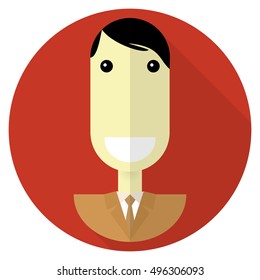 Smiling guy on a dark red background. People flat design icon. Character design. Avatar. Vector illustration.