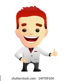 Smiling Guy In A White Suit giving Thumbs Up