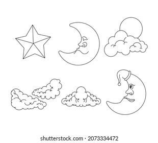 Smiling Half Moon Stars Sky Night 