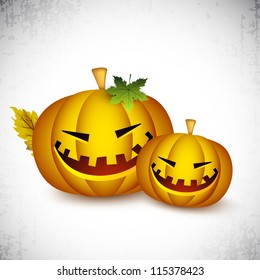 Smiling Halloween pumpkin with autumn leaves. EPS 10.