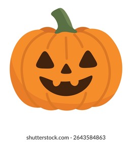 Smiling Halloween pumpkin with carved face. Flat cartoon vector illustration on white background.