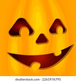 Smiling Halloween pumpkin face with gradient on square backgrounds. Carved pumpkin vector