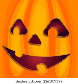 Smiling Halloween pumpkin face on yellow square backgrounds. Carved pumpkin vector