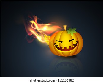 Smiling Halloween pumpkin in flame, can be use as flyer, banner or poster for trick or treat party. 