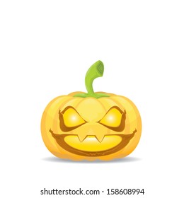 Smiling Halloween Pumpkin isolated on white background. Scary Jack. Vector illustration