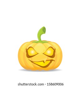 Smiling Halloween Pumpkin isolated on white background. Scary Jack. Vector illustration