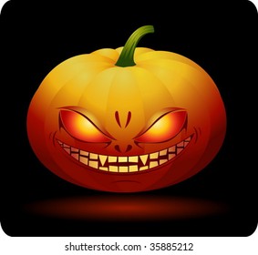 Smiling Halloween pumpkin isolated on black - vector