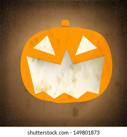 Smiling Halloween Pumpkin on vintage brown background. Can be use as poster, flyer or banner for Halloween Party. 