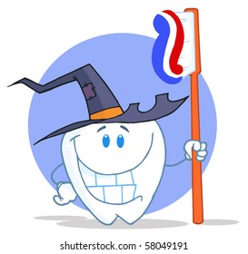  Smiling Halloween Tooth With  Toothbrush