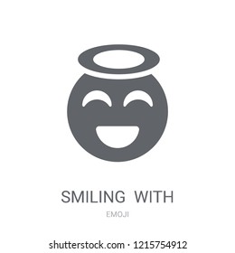 Smiling  With Halo emoji icon. Trendy Smiling  With Halo emoji logo concept on white background from Emoji collection. Suitable for use on web apps, mobile apps and print media.