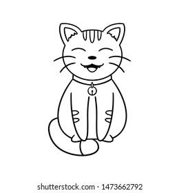 Smiling Hand drawn cute cat illustration in doodle style. For children, women, funny, cute. Vector EPS