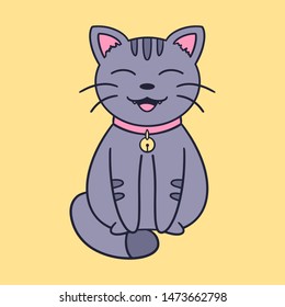 Smiling Hand drawn cute cat illustration in doodle style. For children, women, funny, cute. Vector EPS