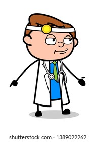Smiling with Hand Gesture - Professional Cartoon Doctor Vector Illustration