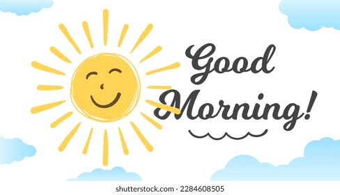 Smiling handdrawn sun with clouds, good morning concept, vector eps10 illustration