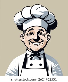 Smiling handsome chef. Vector isolated illustration.