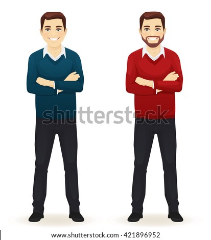 Smiling handsome man in casual clothes with arms crossed standing isolated on white background