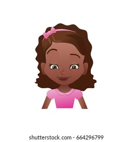 Smiling happy african girl face with cartoon female emoji icon or avatar vector illustration