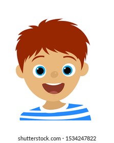 Smiling Happy Boy Vectoral Portrait.  White Background Isolated.