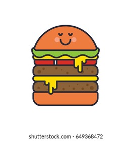 Smiling Happy Burger Character. Burger Vector Illustration.