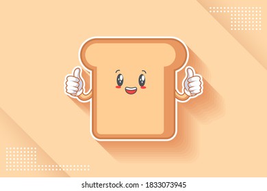 SONRIENDO, FELIZ, ENCANTADOR Emoción facial. Doble garganta arriba Gesture. Caricatura de la Comida del Pan Dibujando Ilustración Mascota.