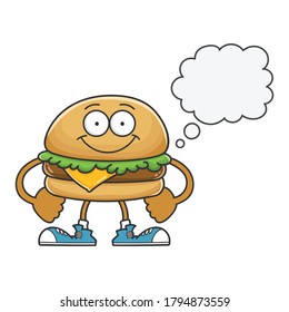smiling happy cheese hamburger cartoon character isolated on white background