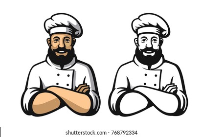 Smiling and happy chef. Black and color vector