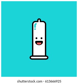Smiling Happy Condom Illustration in Flat Style Design