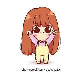 Smiling happy cut girl standing character cartoon logo hand drawn art illustration