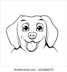 Smiling happy dog cartoon vector line art