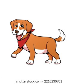 Smiling happy dog standing on three legs vector cartoon illustration