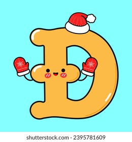 Smiling happy Dogecoin Sign and christmas. Vector flat cartoon character illustration icon design. Isolated on blue background