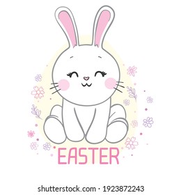 Smiling and Happy Easter Rabbit, or Easter Bunny holding an Egg, while running vector illustration.