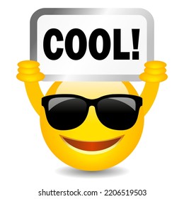 Smiling Happy Emoji With Cool Sign, Vector Clipart Funny Flat Illustration, Cool Attitude Concept