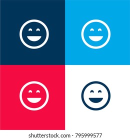 Smiling happy emoticon face four color material and minimal icon logo set in red and blue