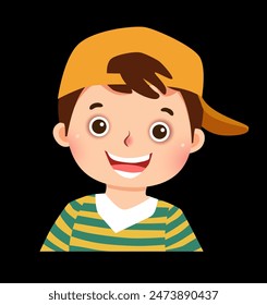 Smiling happy face of a boy (child, kid). Vector illustration, cartoon character isolated on a blank background.