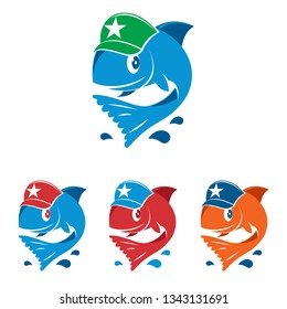 Smiling Happy Fish Star Hat Fishing Cartoon Mascot