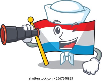 Smiling happy flag luxembourg as a Sailor with binocular
